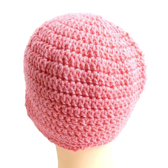 Sparkling Pink Skull Cap OS Handmade Crochet Hand Knit Warm Beanie Hat NWT - Picture 4 of 7